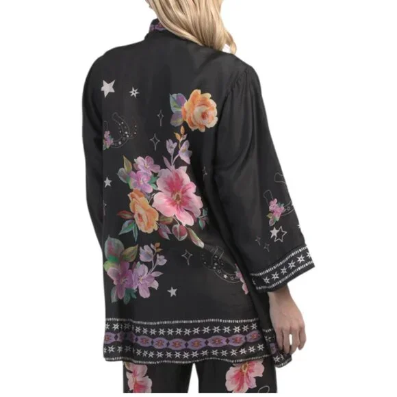 JOHNNY WAS Multi Silk Jade Kimono Jacket